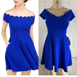 Macy’s Off-shoulder blue formal party dress scallop b. Darlin